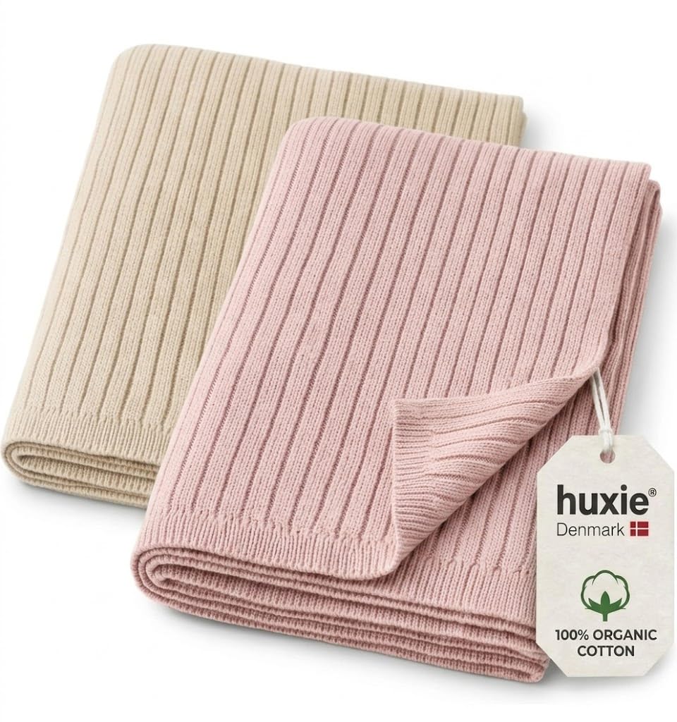 Knit Baby Blankets 2-Pack for Girls – 100% Organic Cotton, Quilts