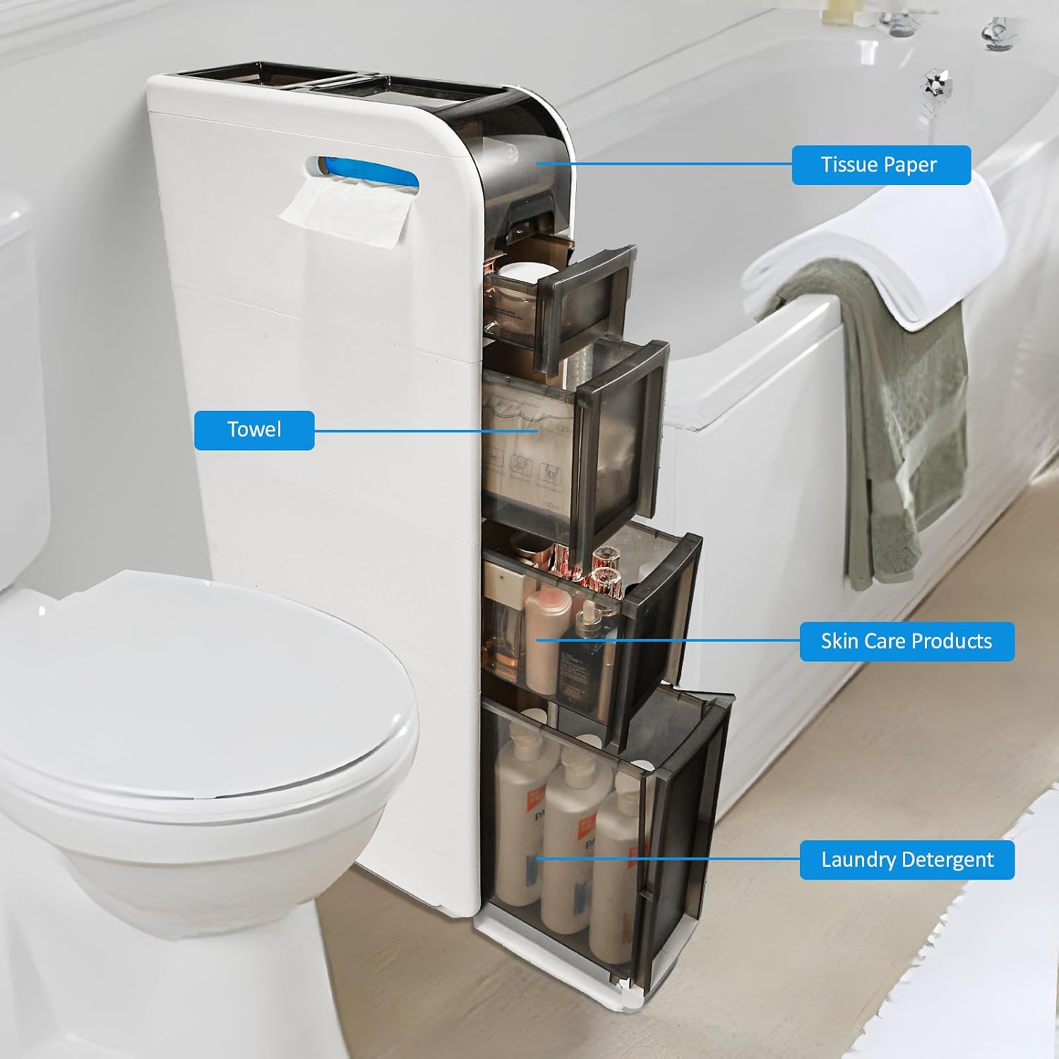 4-Tier Narrow Bathroom Floor Cabinet, No Install - Image 4