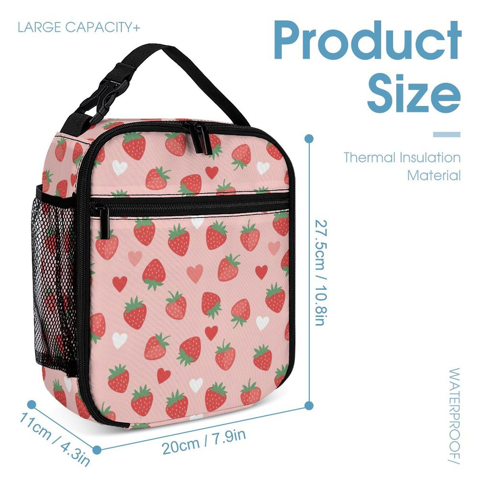 Sac à dos avec boîte à lunch, sac de rangement, ensemble cartable fraise et cosmétiques