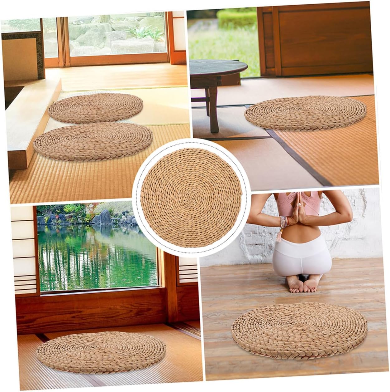 SUPVOX Thickened Round Meditation Seating Cushion 1.5cm Natural Woven Tatami Floor Pillow for Yoga and Outdoor Picnic Use