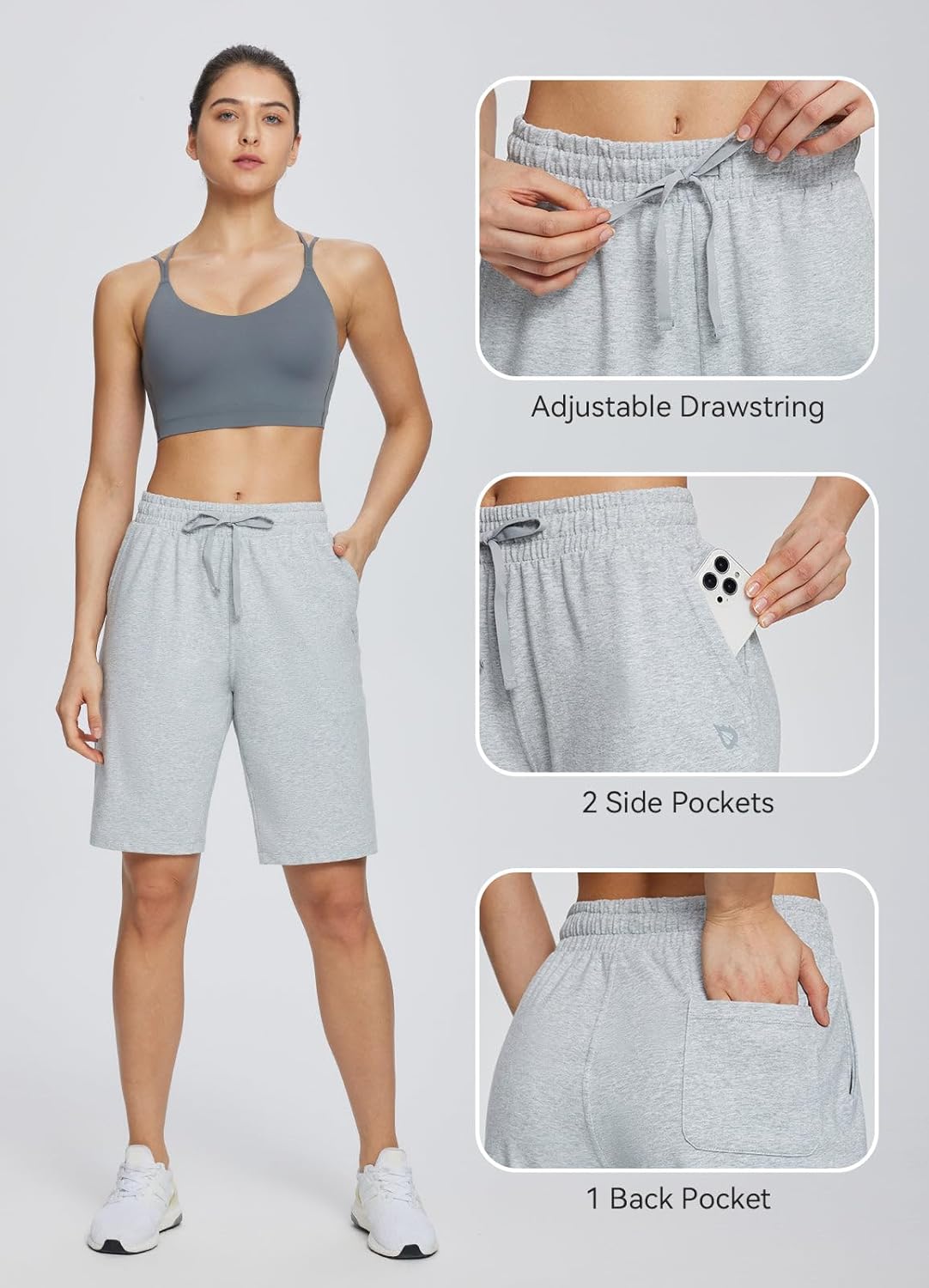 baleaf Women's Bermuda Shorts Long Cotton Casual Summer Knee Length Pull On Lounge Walking Exercise Shorts with Pockets