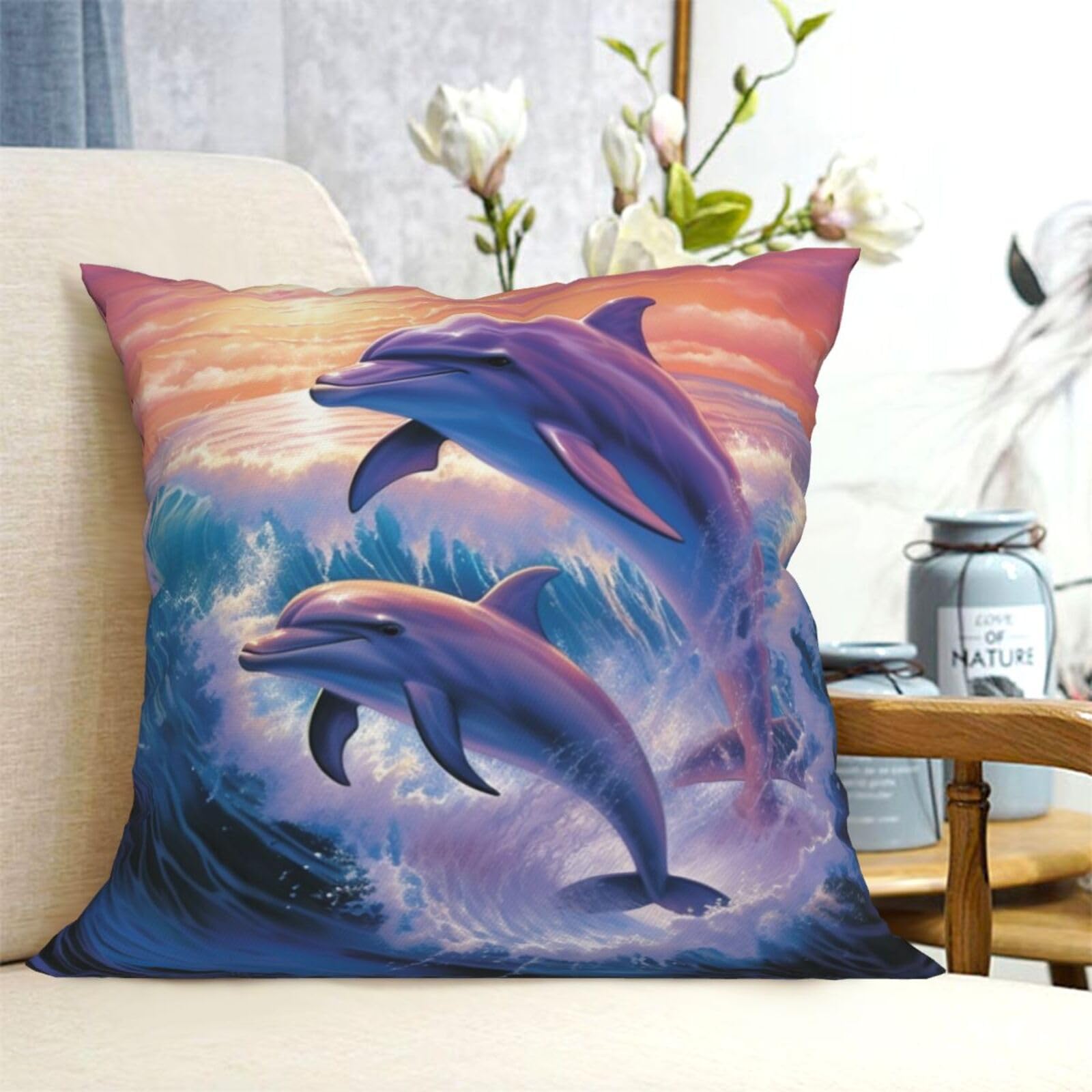 Fodpand Black Decorative Throw Pillow Covers 20"X20" Dolphins Art Cushion Cases Square Modern Farmhouse Pillow Cases Soft Cozy Cushion Covers For Couch Sofa Bedroom Home Decor Pillowcase