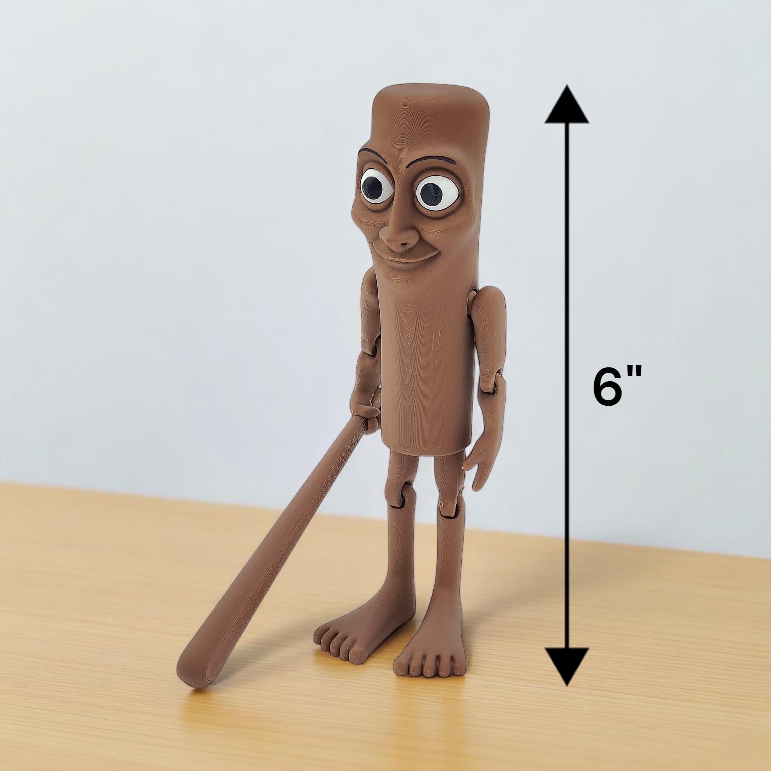 Tung Tung Tung Sahur Action Figure | 6-Inch Meme Toy | Italian Brainrot Collectible | 3D Printed Articulated Model with Bat | Funny Viral Figurine Gift | Brown (Pack of 1) - Image 2 thumbnail