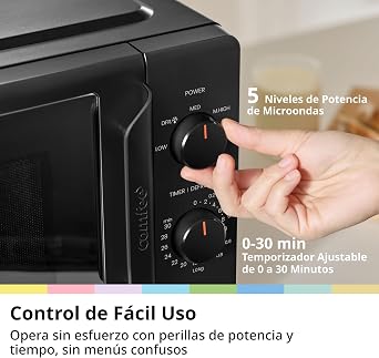 COMFEE ' CMO-MP012ND(BK) Mini Microwave Oven 20 L 700 W, Black, with Large Window, Compact Design, Quick Defrost Function, 5 Power Levels