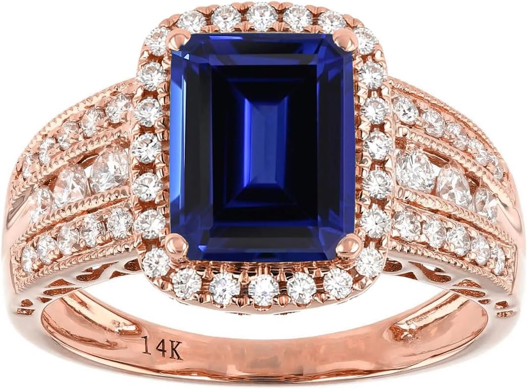 10K 14K 18K Gold 2 Carat Emerald Cut Gemstone Rings for Women with Moissanites/Diamonds Emerald Gemstone Engagement Anniversary Ring Size 3-16