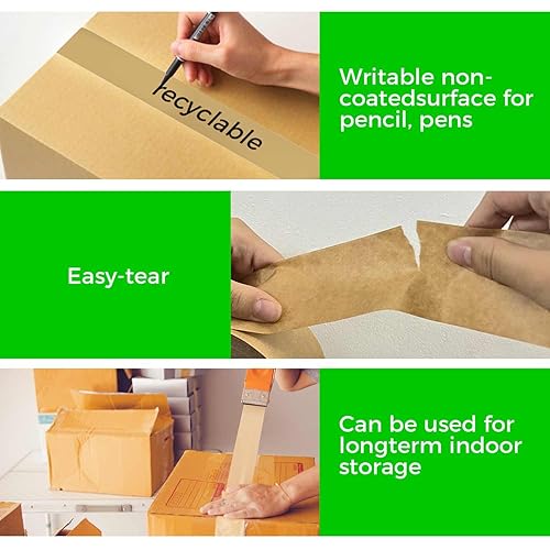 Miniatura 3 de 6 rollos (2 pulgadas x 55 yardas) cinta de embalaje de papel kraft resistente  Cinta de embalaje marrón de primera calidad que es ecológica,