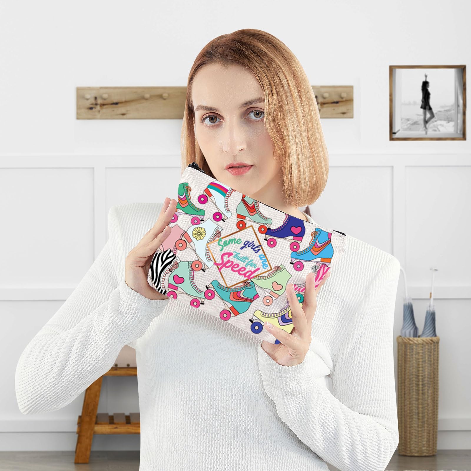 WZMPA Borsa per Trucco Roller Skater - Regalo per Amanti del Pattinaggio a Rotelle - Costruita per la Velocità - Borsa con Cerniera per Sport e Skating