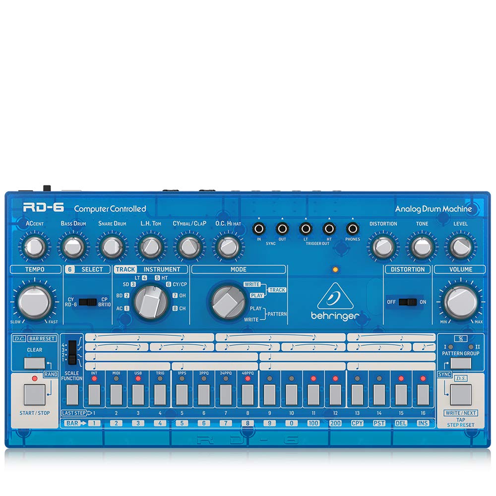 RHYTHM DESIGNER RD-6-BB Analog Drum Machine with 8 Drum Sounds, 64 Step Sequencer and Distortion Effects