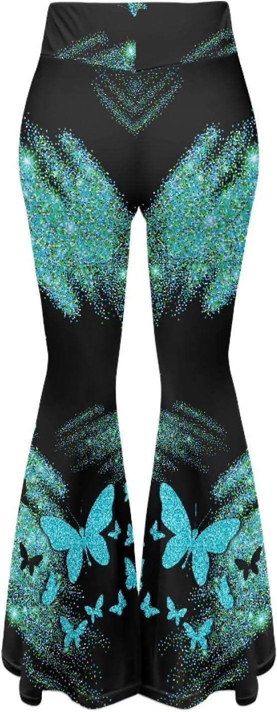 Flare Leggings for Women Comfy High Waisted Yoga Pants Casual Disco Party Wide Leg Bell Bottoms Trousers