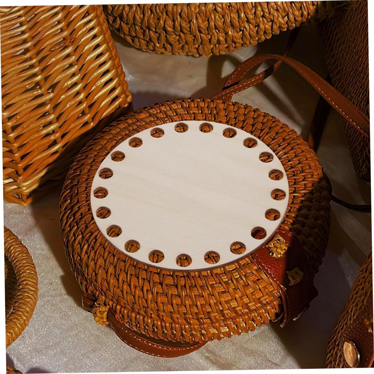 Toddmomy 6pcs Round Wooden Crochet Bag Bottoms for DIY Crafting Unfinished Weaving Base for Basket Making for Home Decor and Storage