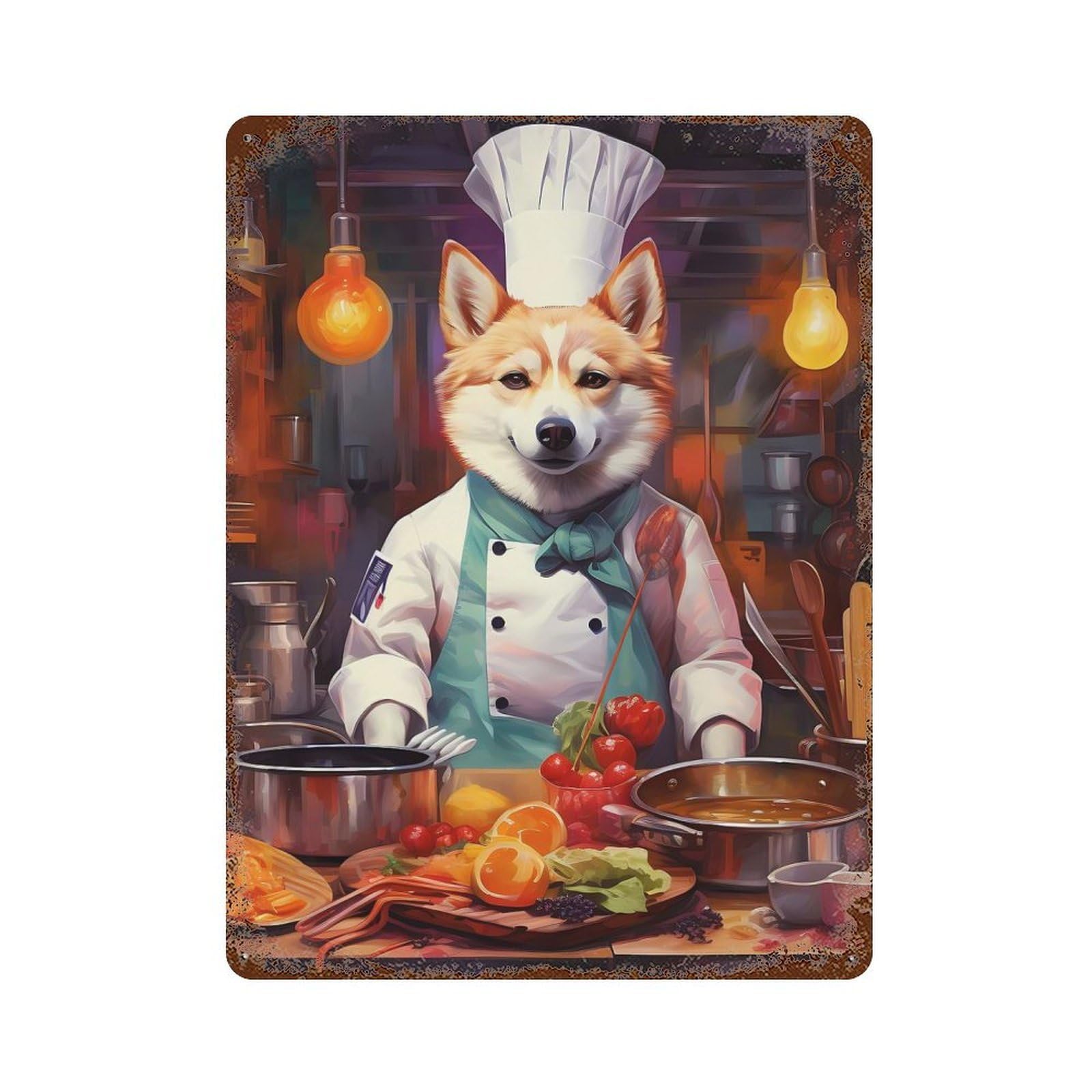 Haski Chef Cooks Weathered Tin Sign 15.7"x11.8", Shabby Chic Decor for Garage, Pub Or Kitchen