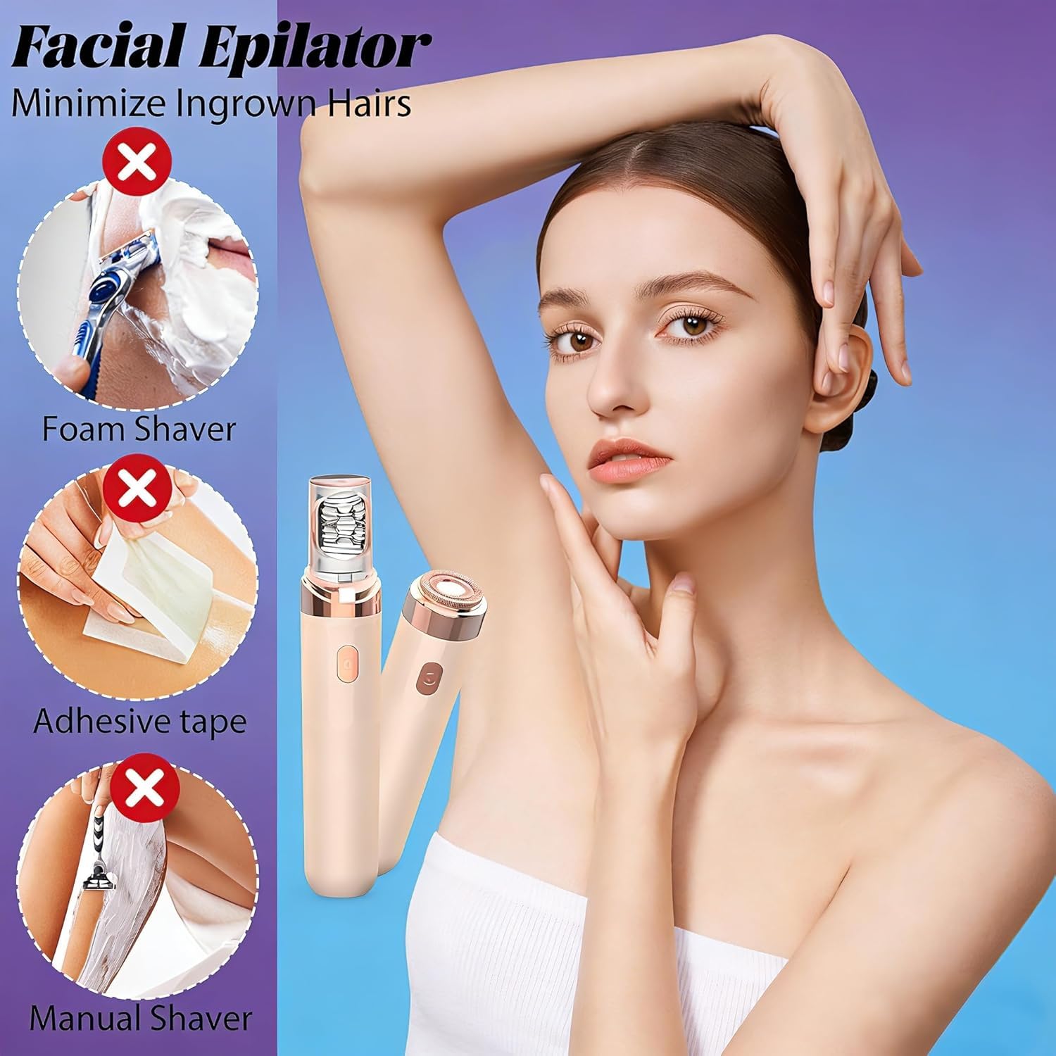 Depiladora Facial Mujer - Depiladora Facial EléCtrica Recargable 2 En 1 Con Luz Led, DepilacióN Precisa E Indolora Para Una Piel Suave En Rostro, Barbilla Y Labio Superior (Rosa)