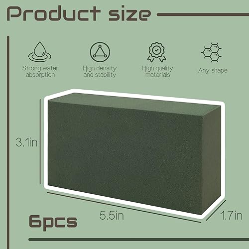 Miniatura 2 de 6 bloques de espuma floral, 5.5 pulgadas de largo x 3.1 pulgadas de ancho x 1.7 pulgadas de alto, espuma de flores verdes secas y húmedas para