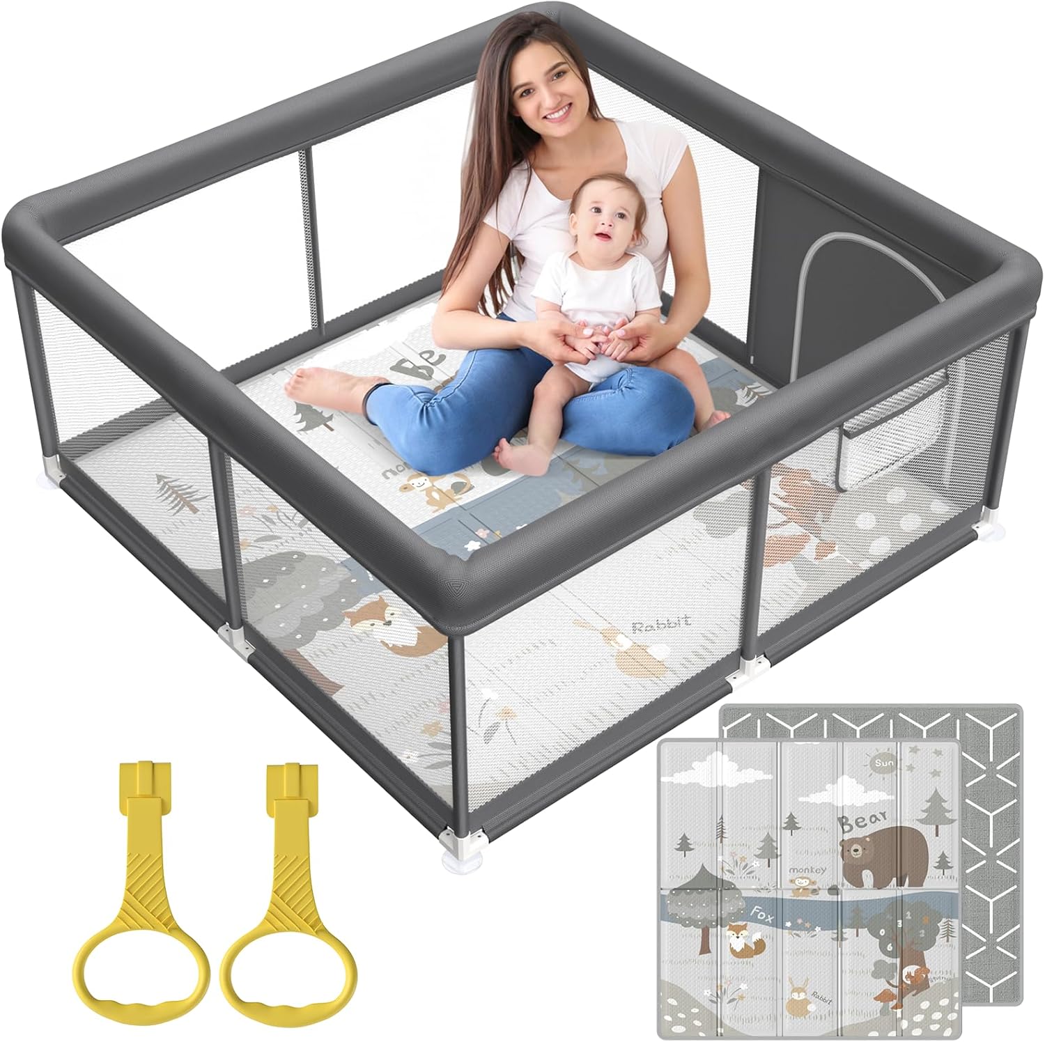Baby playpen with mat (47 * 47inch playpen with matDark Gray) Amazon