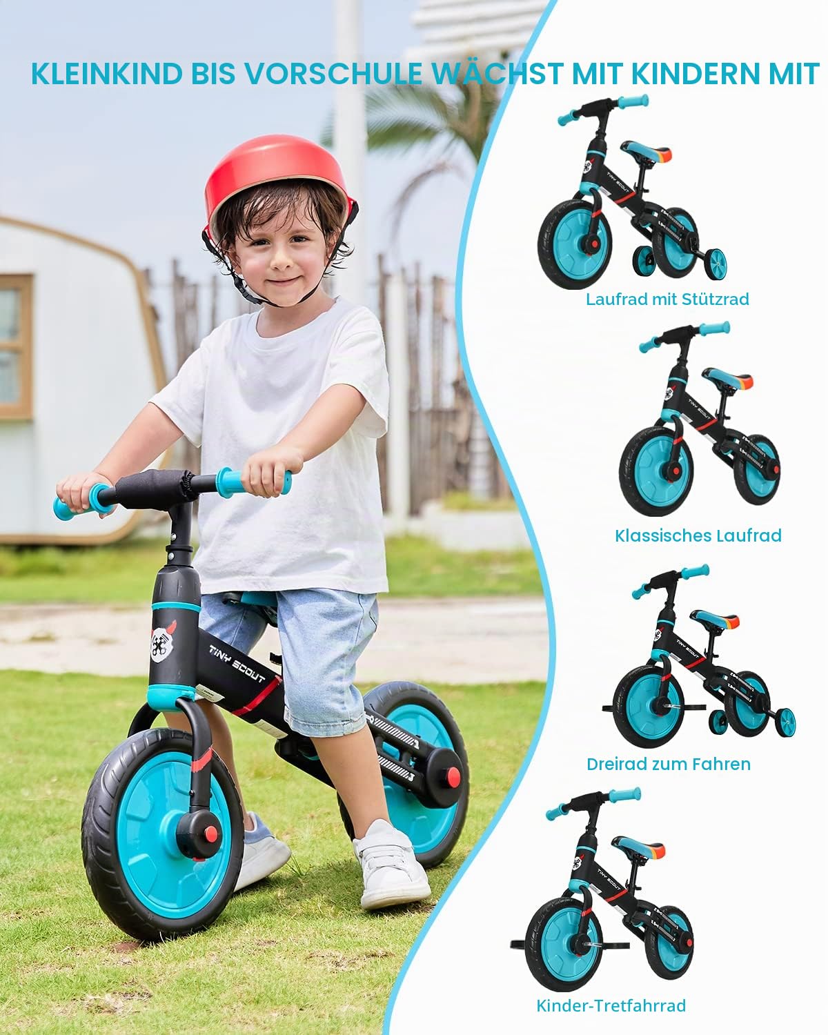 UBRAVOO Laufrad für Kinder ab 3 4 5 Jahre, 4-in-1 Kinder Fahrrad ab 3 Jahren mit Option Stützräder und Pedale, Sportlicher Rahmen, 28 cm Räder, Sattel höhenverstellbar