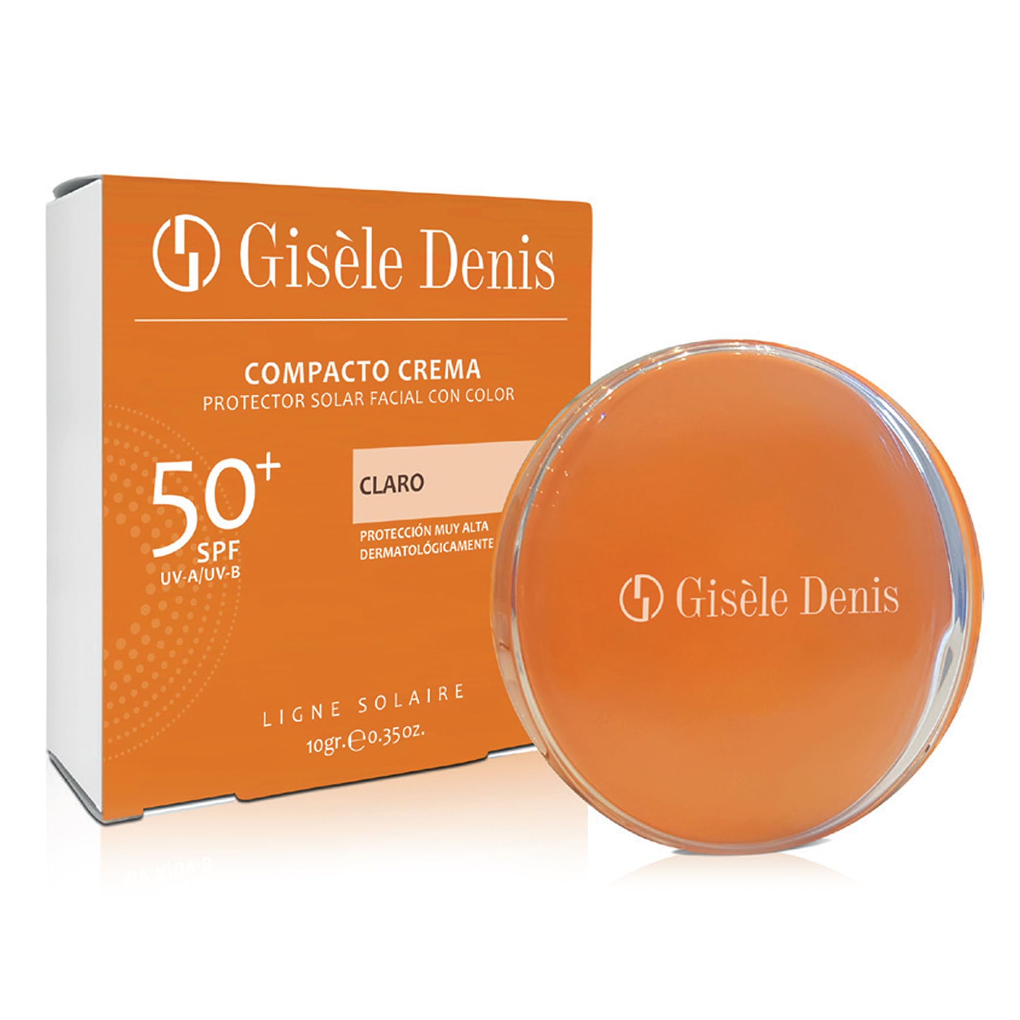 GISÈLE DENIS - Compacto Crema 10 gr, Maquillaje Compacto y Protector Solar Facial, Color Claro y FPS50+, con Vitamina E, para Pieles Claras, Maquillaje Cara, Bronceado Natural, Unifica el Tono