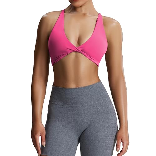 Aoxjox Women's Workout Sports Bras Fitness Metamorph Sienna Twist Bra Yoga Crop Tank - Azalea Pink - Small