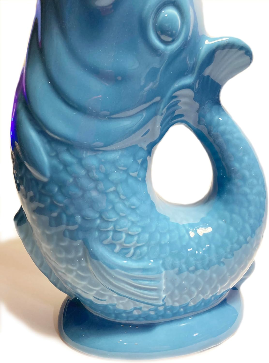 Sky Blue Porcelain Gurgle Fish Shaped Water Jug 50 ounces/ 1.5 liter Capacity 11 Inches High