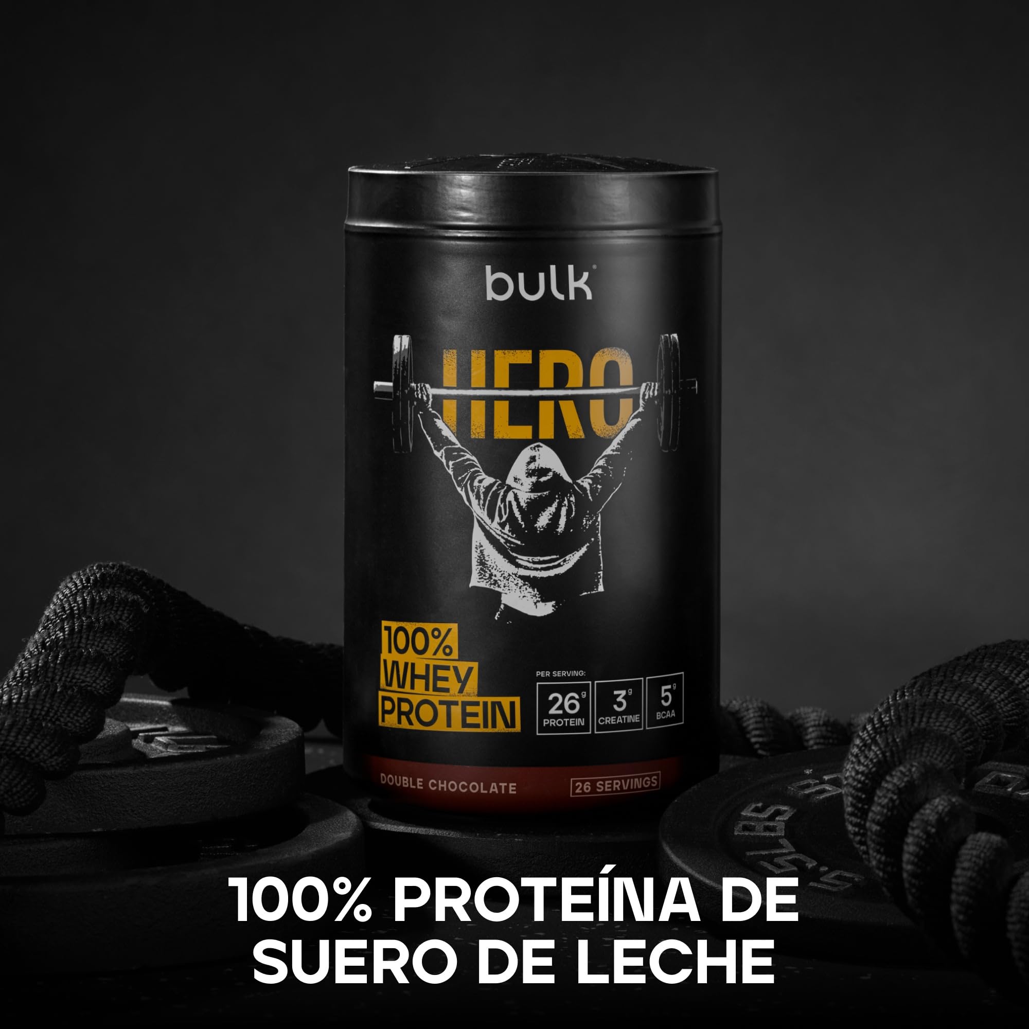 Bulk Hero Whey Protein Powder | Double Chocolate | 26 Servings | 26g Protein + 3g Creatine | 5g BCAAs | Low Sugar | Fast Absorption | Isolate, Hydrolysed & Concentrate Blend