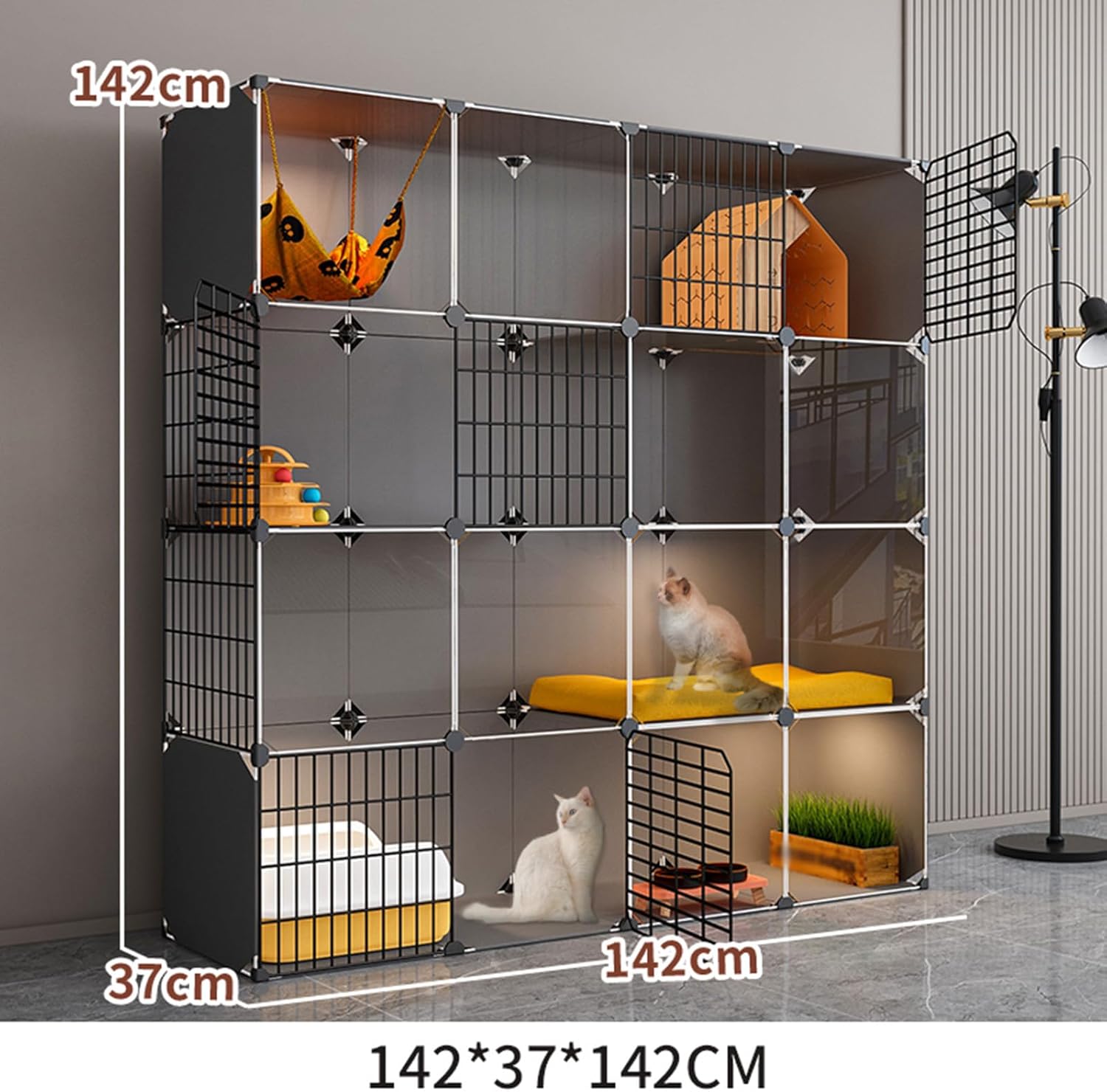 Large Indoor Cat Cages, 3-Tier Portable Cat Enclosure for 1-4 Cats & Small Animals, Multi-Level Pet Cage for Chinchillas, Rabbits & More