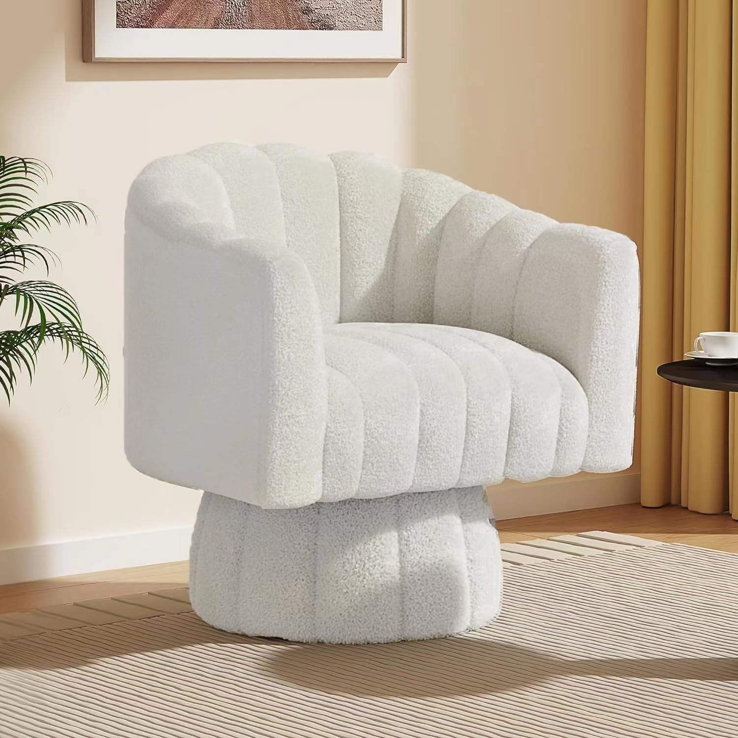 Swivel Accent Chair, 360° Swivel Barrel Chair with Armrest, Sherpa Upholstered Single Sofa Reading Chair for Living Room,Bedroom,Waiting Room(White)