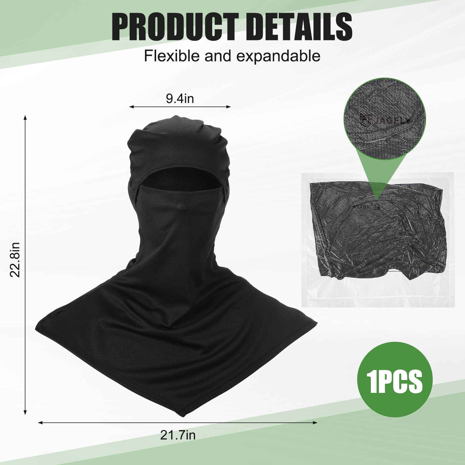 JaGely Balaclava Summer Full Face Mask for Sun Protection Breathable Motorcycle Hood Helmet Liners Windproof Long Neck Cover (Black)