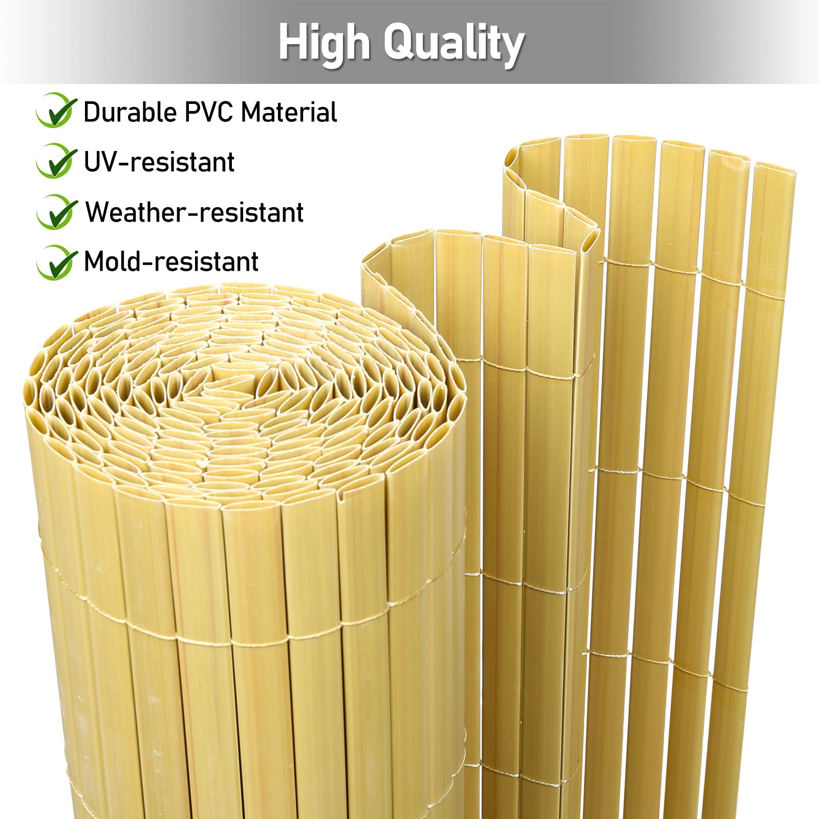 Lospitch Canisse en PVC Brise Vue, Palissade en PVC extérieur avec Lattes renforcées, Tapis d'intimité en PVC pour Balcon, revêtement de Jardin e terrasse, résistant aux UV, Bambou, 160 x 600 cm