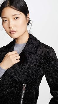 Theory Womens Faux Fur Teddy Moto Coat Black 00 at Amazon Women's
