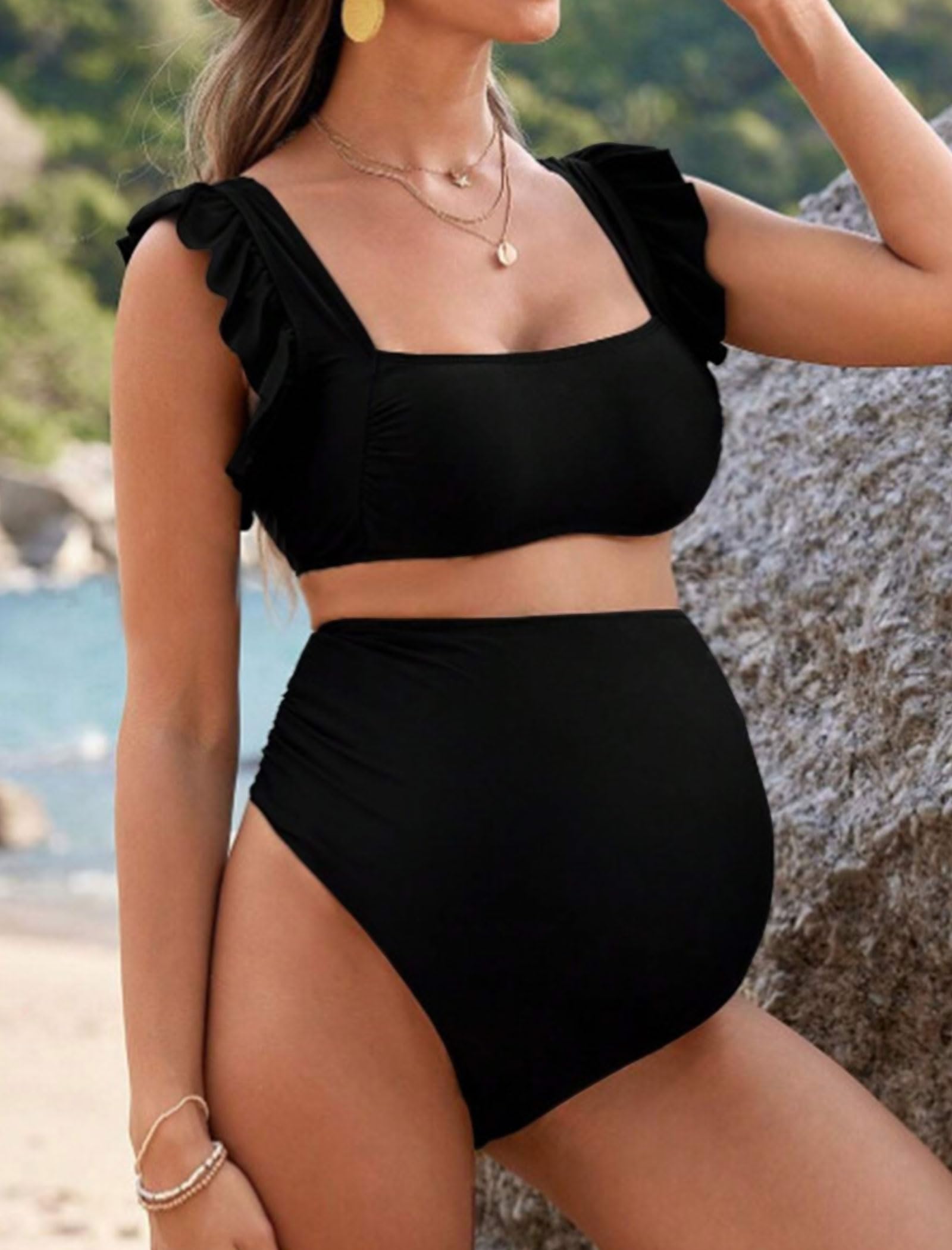 tiorhooe Umstands-Badeanzug für Damen, hohe Taille, Bikini-Set, Schwangerschafts-Badeanzüge, zweiteilige Bademode