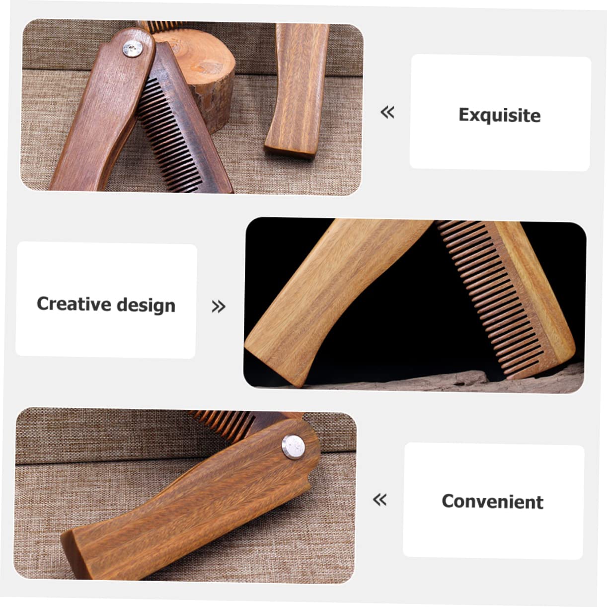 Wooden Mustache Comb Folding Pocket Beard Comb Fine Tooth Compact Case for Travel