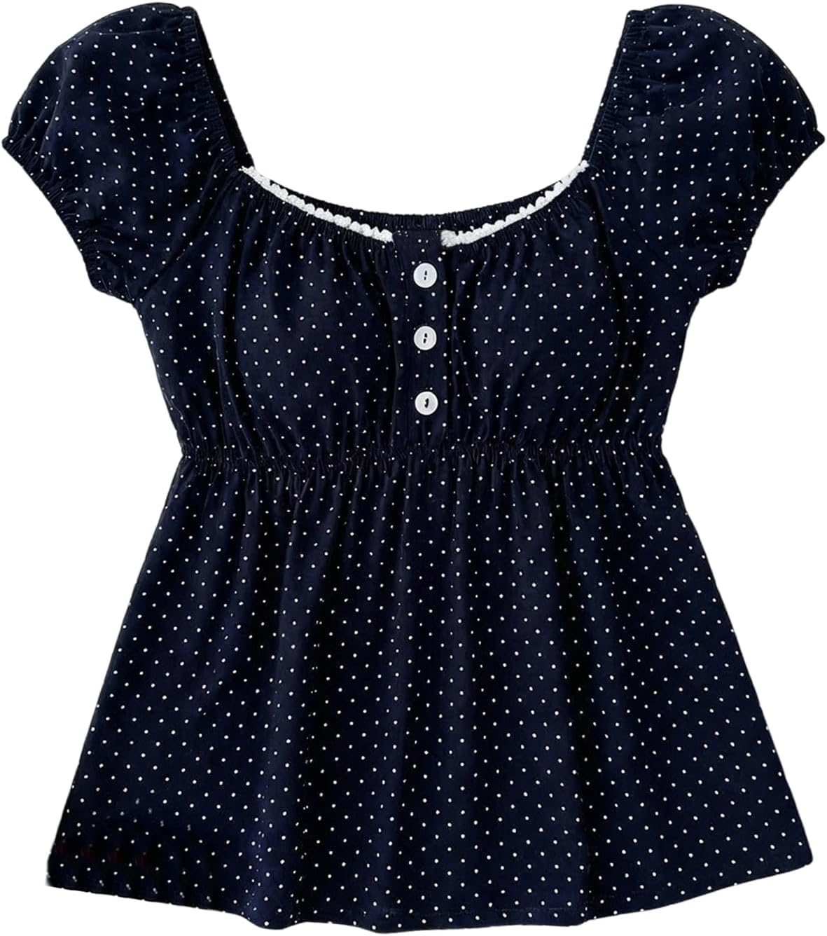 SOLY HUX Girl's Polka Dots Peplum Tops Puff Short Sleeve Ruffle Cute Babydoll Blouse