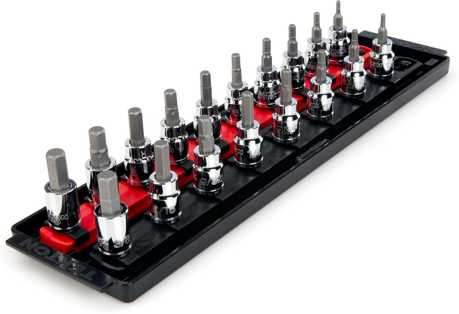 TEKTON 3/8 Inch Drive Hex Bit Socket Set with Rails, 18-Piece (1/8-3/8 in., 3-10 mm) | SHB91201