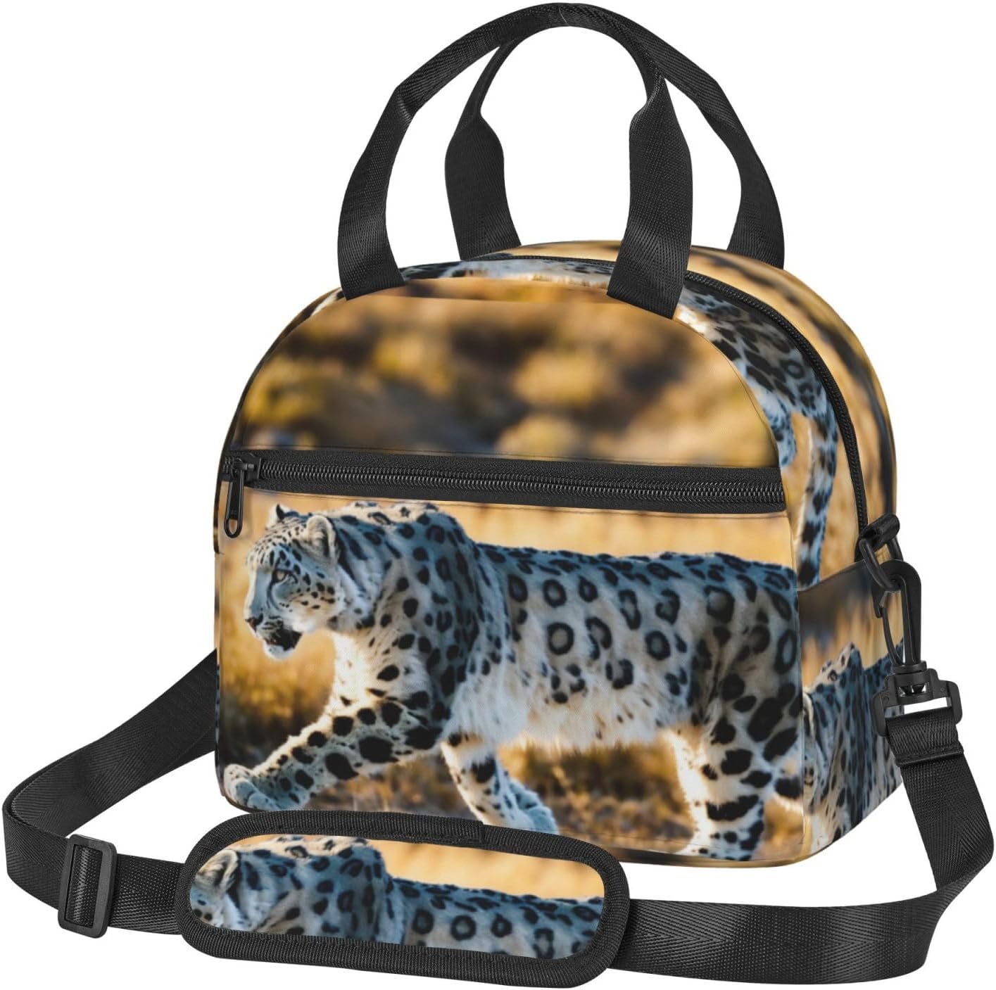 Leopard Print Reusable Lunch Bag Insulated Lunch Boxes for Office Work Picnic Tote Bag Adjustable