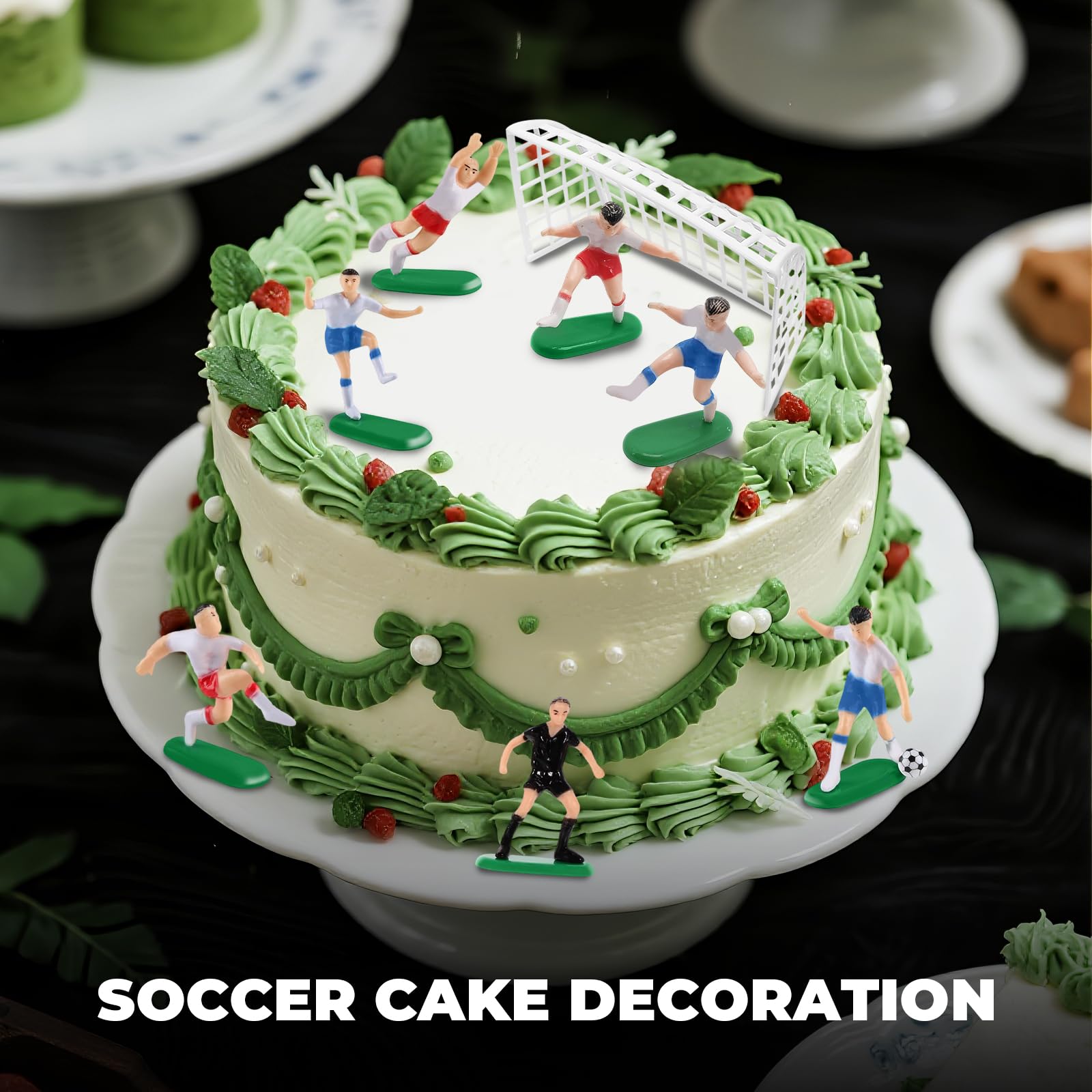 Toppers per torta da calcio Accessori Giocatori Mini pezzi di gioco fai-da-te Decorazioni per bambole giocattolo per bambini Baby Shower Tema calcio Cottura per ragazzi  15