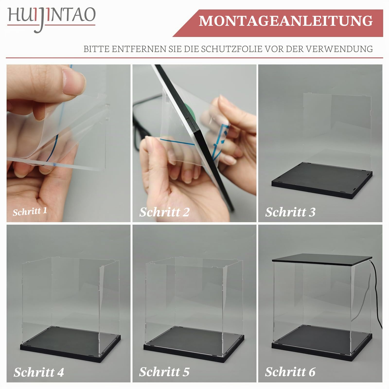Acryl Vitrine mit LED Beleuchtung, Schaukasten für Figuren 30x30x30 cm | Vitrine für Staubdicht und UV-Schutz, Beleuchtet Acrylbox, Helligkeit einstellbar, Display Case mit 3 Leuchtungsmode