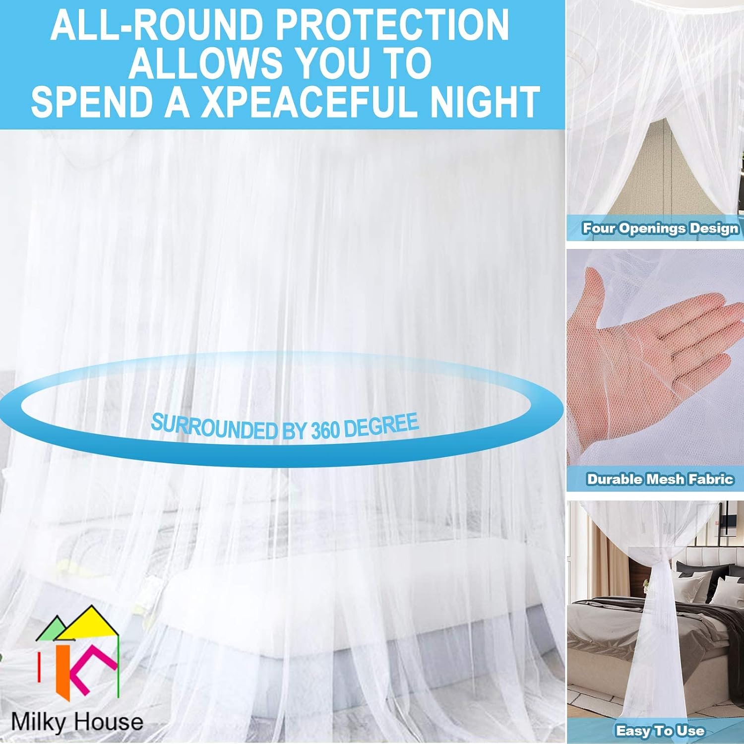 Canopy Bed Curtains, 4 Corner Post Canopy Bed Curtain Queen, Bed Canopy Curtains Twin, King Bed Canopy Curtains for Decor Cribs, Adult Bedroom Bed Kids Rooms Bassinet, Bed Curtains Tents Netting White