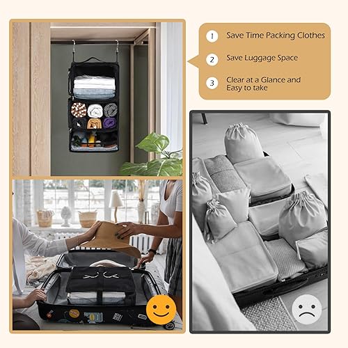 Vista 4 de Surblue Estantes colgantes, bolsa de almacenamiento de viaje, cubo de embalaje de compresión para maleta plegable con capa de extensión de gran