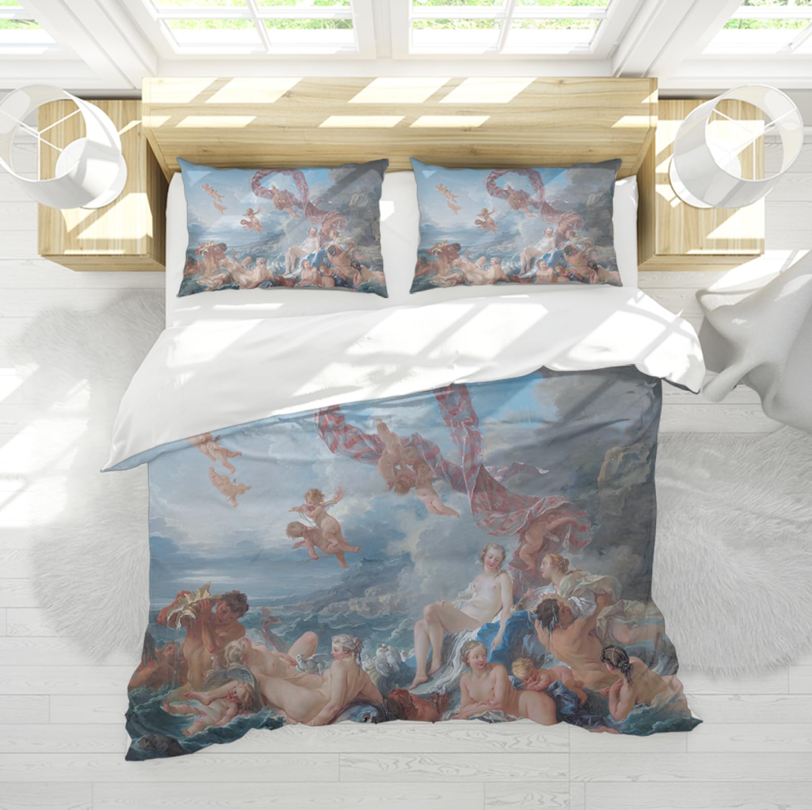 Housse de couette anti-glissement Francois Boucher pour literie adulte