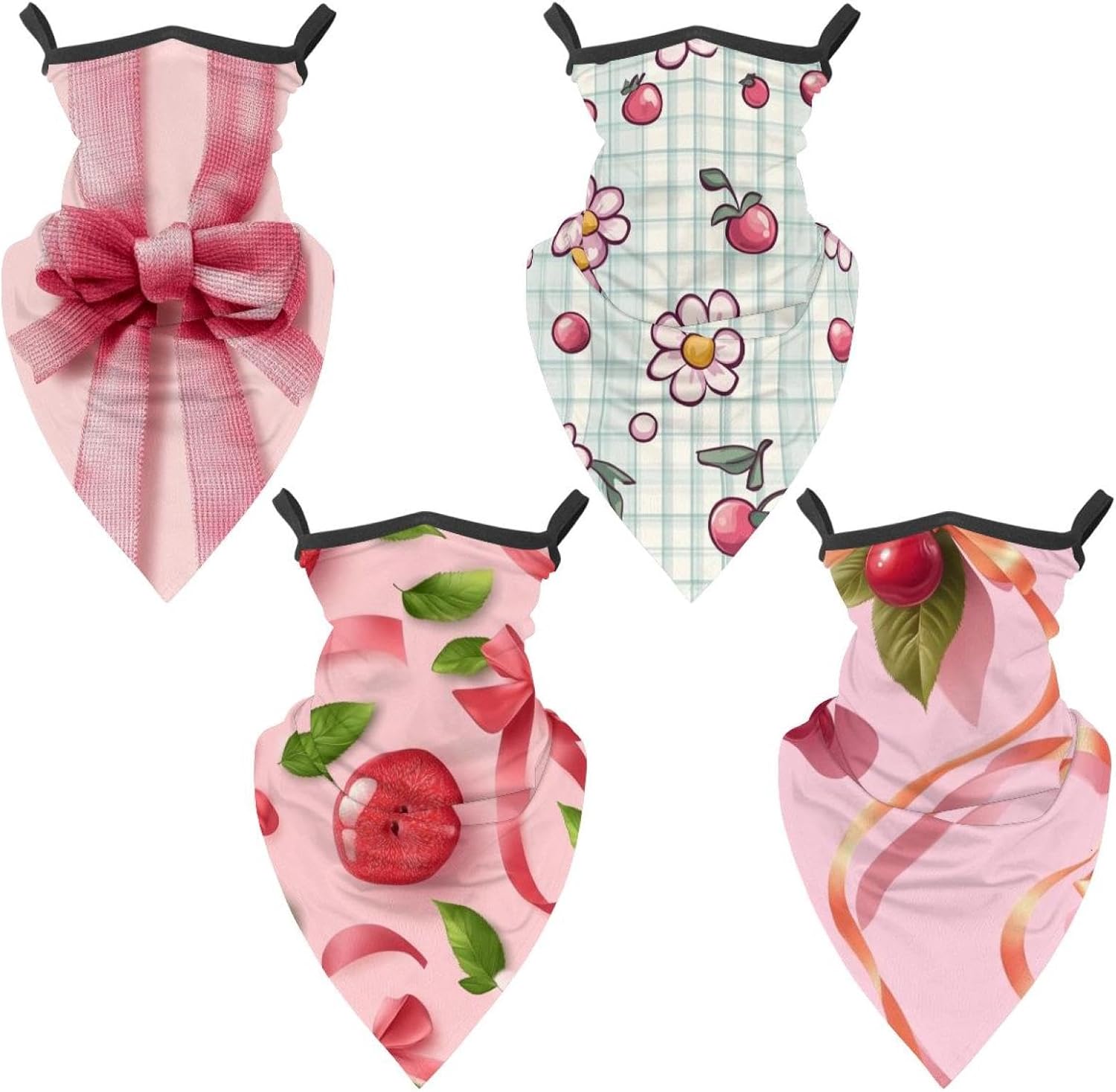 4 Pieces cherry berries and flowers Balaclava Ski Mask, Motorcycle UV Protector Scarf for Men/Women