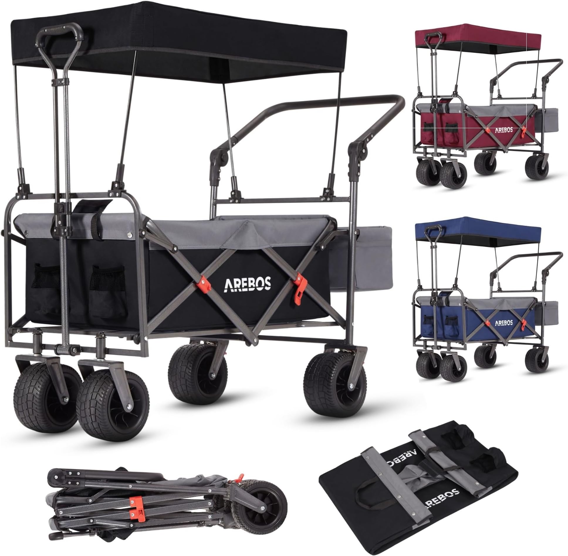 Handcart Foldable with Roof, Luxury Handcart, Folding Trolley, Transport Trolley, XXL Bag, Foldable, up to 100 kg, Equipment Trolley, 360° Front Wheels, Black