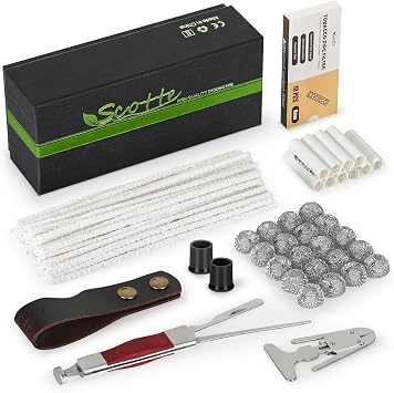 Scotte Pipe Accessories Kit, 50 Pipe Cleaners, 20 Metal Balls, 10 Pipe Filters9mm, 3 in 1 Pipe Scraper, Leather Pipe Stand Holder, 2 Pipe Bits, 1 Pipe Reamer, Complete Pipe Tools with Gift Box