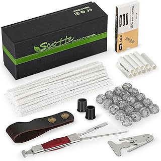 Scotte Pipe Accessories Kit, 50 Pipe Cleaners, 20 Metal Balls, 10 Pipe Filters(9mm), 3 in 1 Pipe Scraper, Leather Pipe Stand Holder, 2 Pipe Bits, 1 Pipe Reamer, Complete Pipe Tools with Gift Box