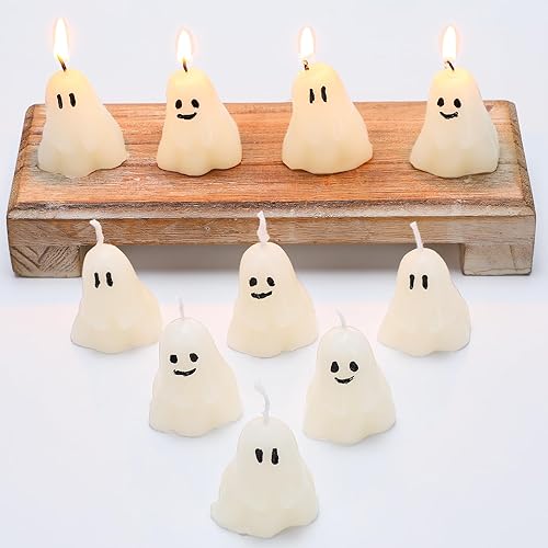 Jutom 20 velas de fantasma de Halloween de 1.6 x 1.8 pulgadas, mini velas blancas de expresión divertida espeluznante para quemar velas a granel,