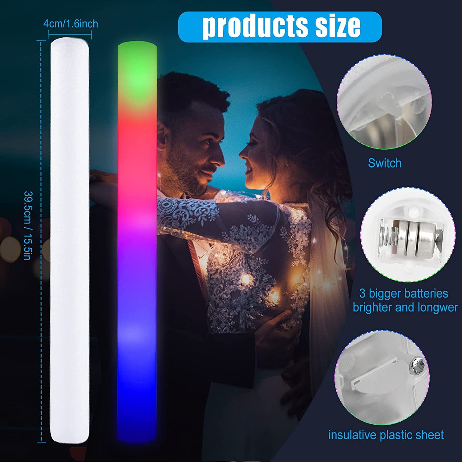 30 Bastoncini Luminosi LED Multicolore - Glow Sticks Per Feste Con 3 Modalità Lampeggianti, Ideali Per Compleanni, Matrimoni E Eventi - Foto 6