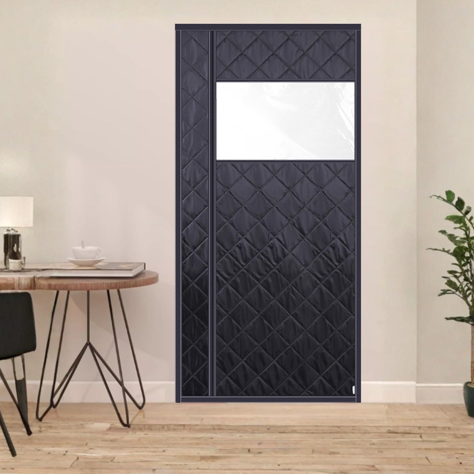Rideau de porte isolant thermique contre le bruit et le froid noir W90xH180cm pour le confort