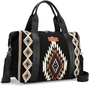 Wrangler Duffel Bag for Women Large Travel Weekender Bag Designer Tapestry Carry On Bags, Black WG174-5110BK