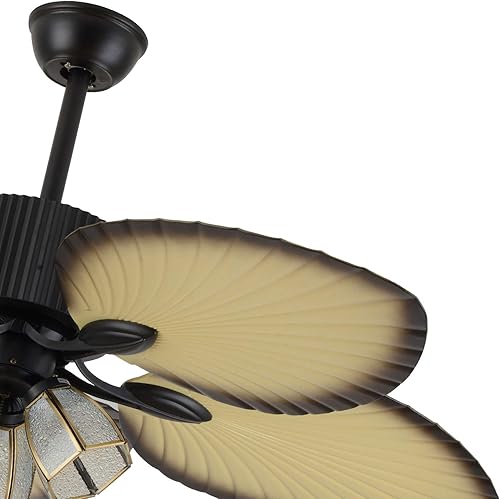 Miniatura 5 de Ventiladores de techo tropicales con luz de 52 pulgadas, hoja de palmera, aspas de madera, lámpara de araña con control remoto y cadena de tracción,