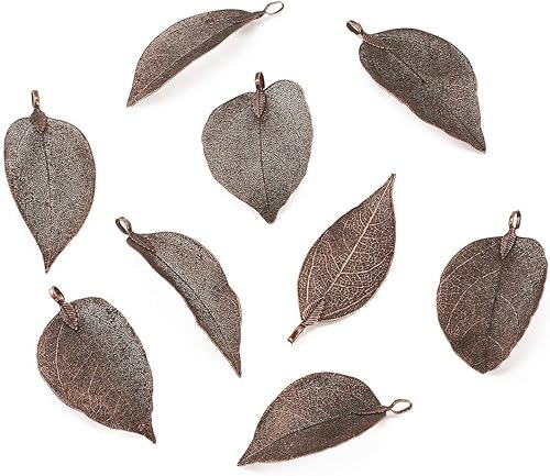 Miniatura 8 de Pandahall - 14 colgantes de filigrana natural de hoja de uva, de gran agujero, galvanizado, de 1.37 x 1.06 x 0.059 pulgadas, con fianza de hierro