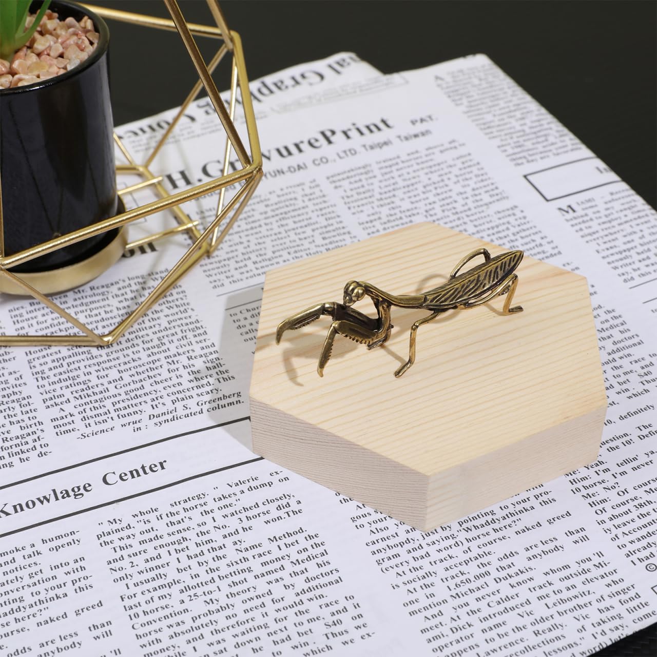 IMIKEYA Gold Praying Mantis Figurines: Vintage Brass Mantis Statues Decorative Brass Animal Ornament DIY Craft Small Metal s Desktop Ornament for Rustic Home Decor Wall Art