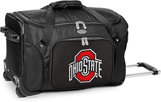 Ohio State University Buckeyes Lightweight 22-inch Wheeled Duffel Bag with Telescopic Handle - Perfect Overnight Bag for Travel, Weekend Getaways, Airports, Gym, and Commuting
